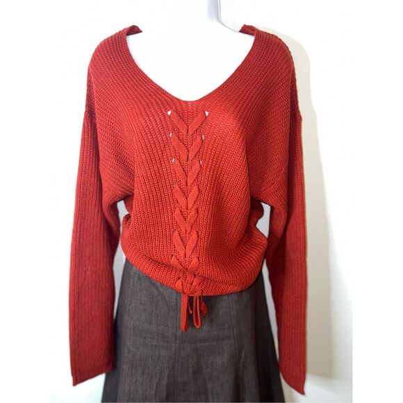 Women’s Braided Knit Front Orange Sweater 1X - Picture 2 of 6